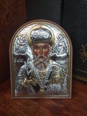 Püha Nikolai ikoon metallkattega (7,5 cm x 6 cm)