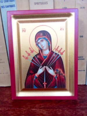 Seitsme mõõgaga Jumalaema ikoon (ca 12,5 x 9,5 cm) (suurem)