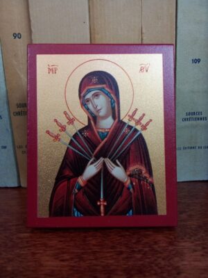 Seitsme mõõgaga Jumalaema ikoon (ca 7 x 9 cm) (väiksem)