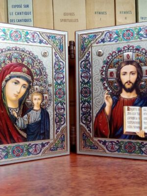 Kristuse ja Jumalaema kokkupandav kaksikikoon (ca 12 x 10 cm)