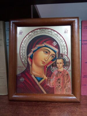 Kaasani Jumalaema ikoon puitraamis (ca 20,5 x 17 cm)