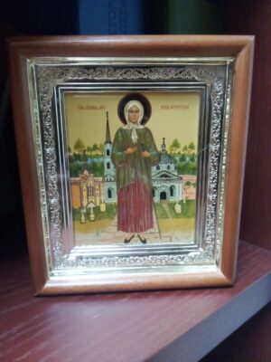 Püha Peterburi Ksenia ikoon (puitraamis, ca 17 x 14,5 cm)
