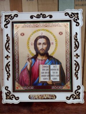 Kristuse ikoon (valges raamis, ca 15,2 x 13,1 cm)