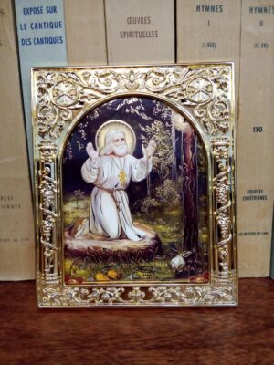 Püha Saarovi Serafimi ikoon (kuldse raamiga, ca 12,3 x 10,3 cm)