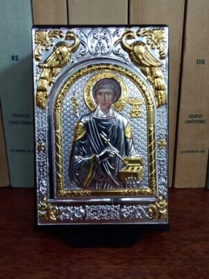 Püha Panteleimoni ikooniga kinkekarp (ikoonitahvli mõõtmed ca 10,5 x 7 cm)