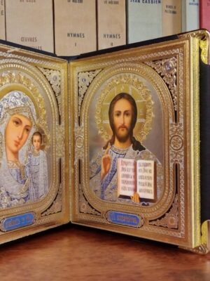 Kristuse ja Jumalaema kaksikikoon (mustade kaantega, ca 13 x 11 cm)