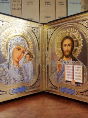 Kristuse ja Jumalaema kaksikikoon (mustade kaantega, ca 19 x 16 cm)