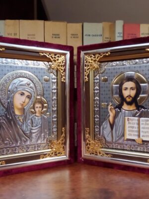 Kristuse ja Jumalaema kaksikikoon (tumepunane, ca 15,5 x 13 cm)