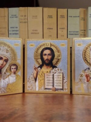 Kristuse, Jumalaema ja püha Nikolai kolmikikoon (ca 12 x 10 cm)