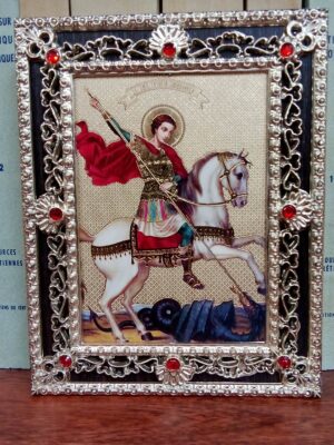 Püha Jüri ikoon (ornamentidega raam, ca 14,5 x 11,5 cm)