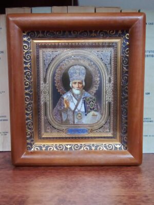 Püha piiskop Nikolai ikoon (hõbedane, ca 18 x 15,5 cm)