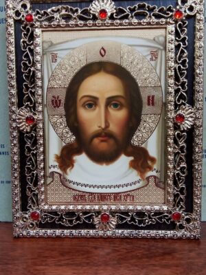 Kristuse kätetatehtud pale ikoon (ornamentidega raam, ca 14,5 x 11,5 cm)
