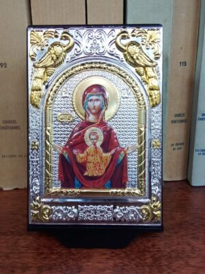 Jumalaema ikooniga kinkekarp (värviline, ikoonitahvli mõõtmed ca 10,5 x 7 cm)